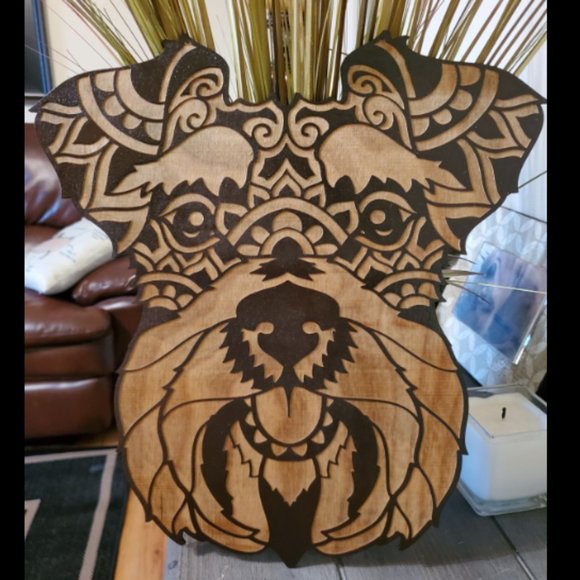Hand Crafted Other - Laser Engraved Schnauzer Head Wooden Wall Decor